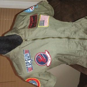 Military Style Zip Up TOP GUN Dress🪖Halloween Costume w/Front & Slv Patches MED